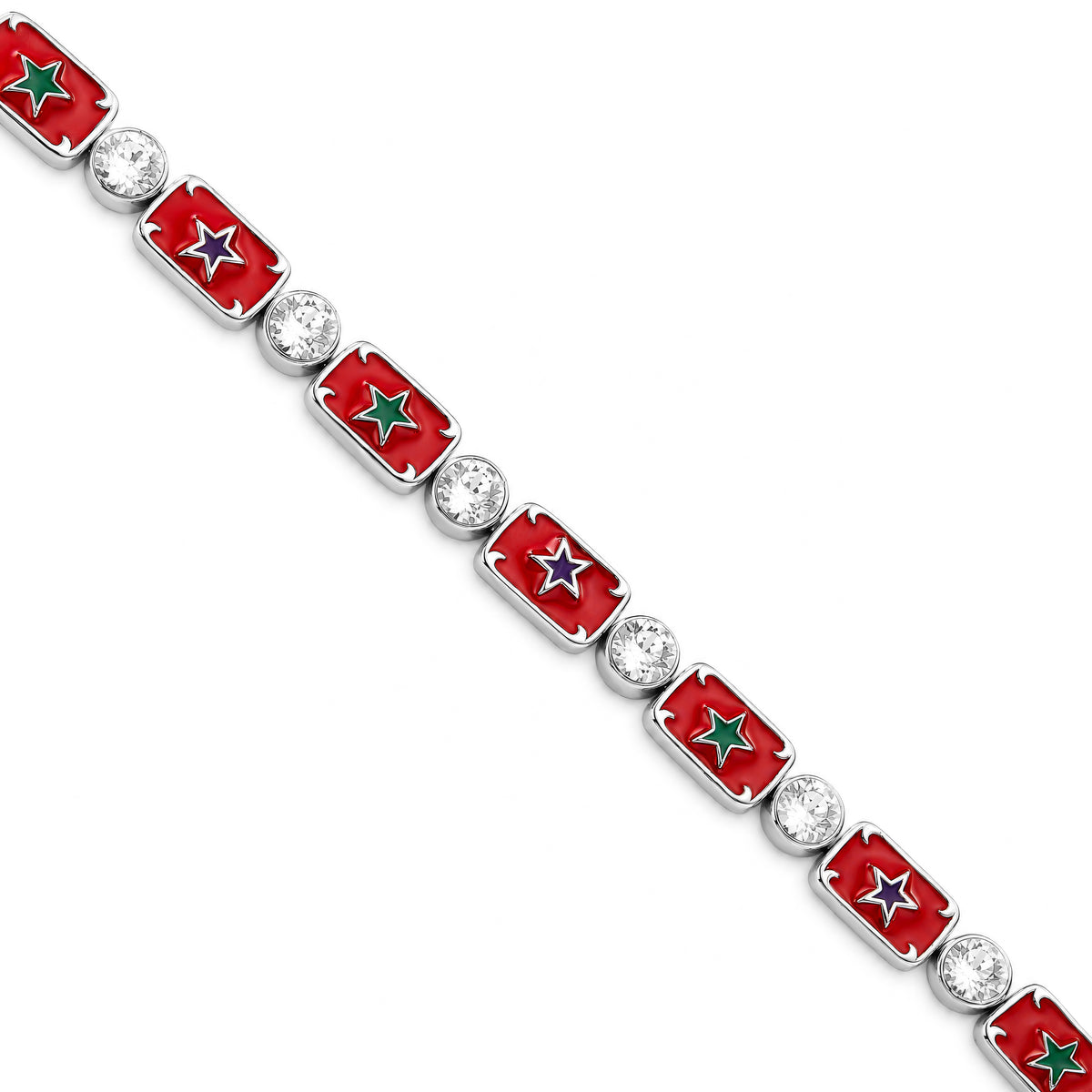 Red purple and green enamel necklace