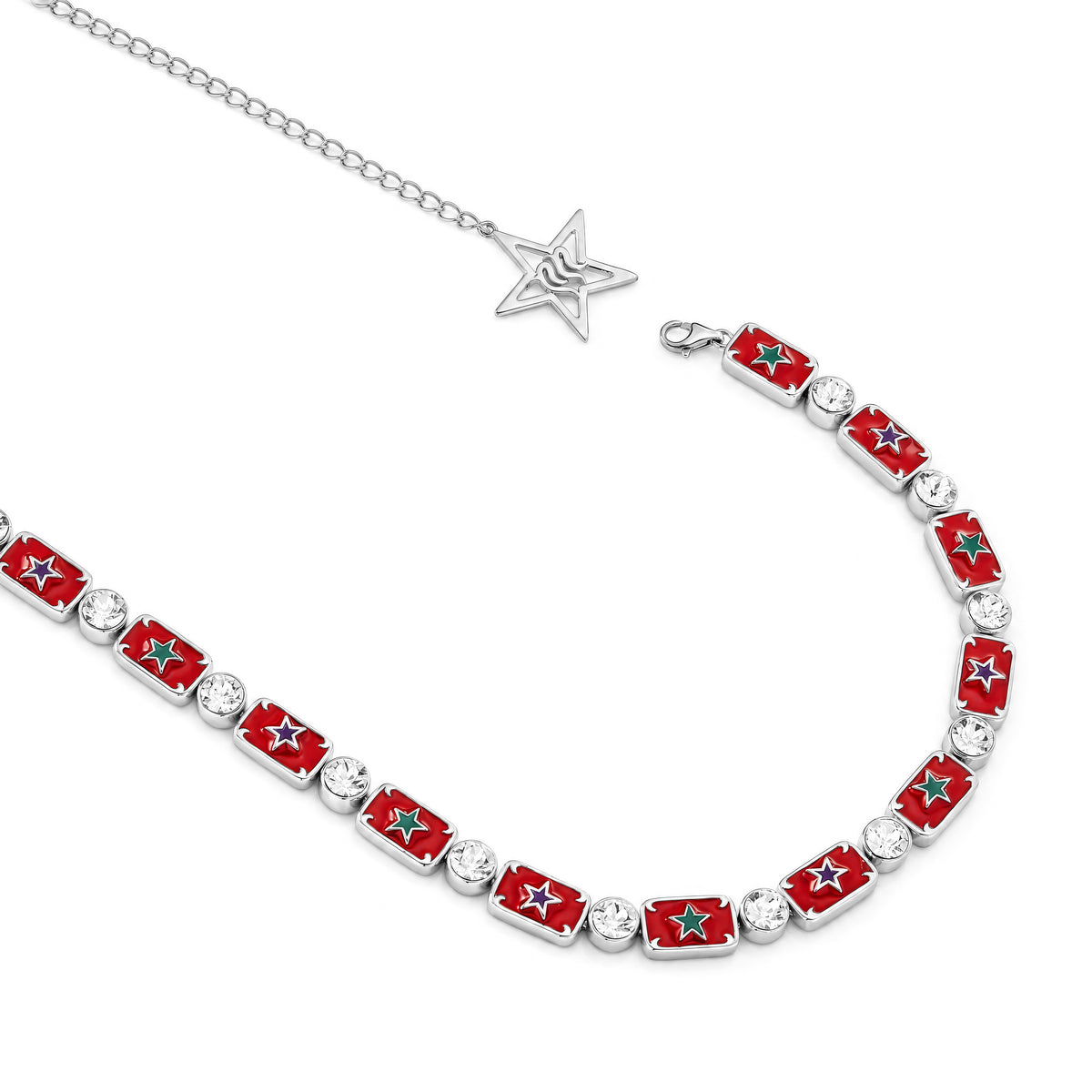 Red purple and green enamel necklace